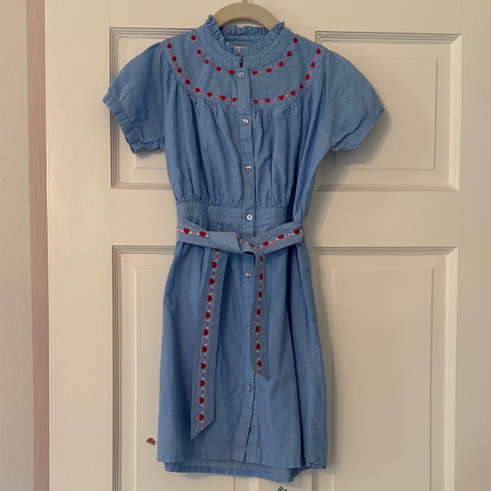Little English Light Blue Dress with Red Embroidery